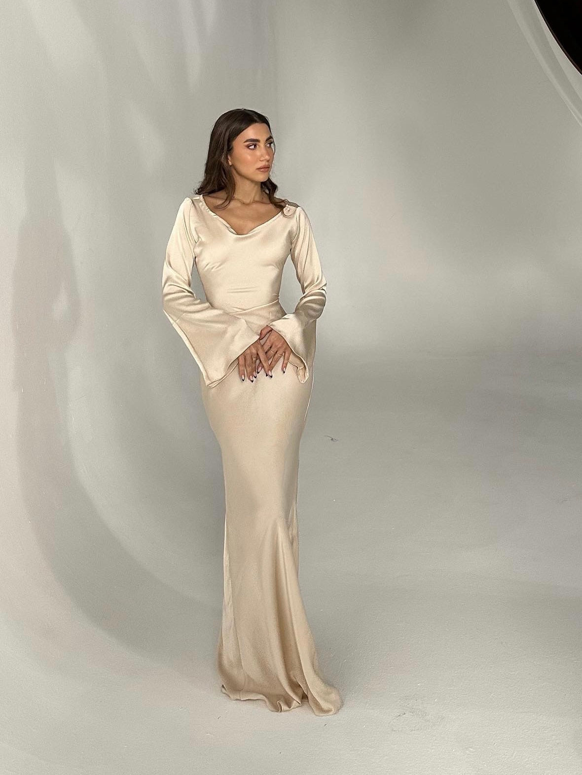 Felicity | Women’s Long Sleeve Satin Maxi Dress