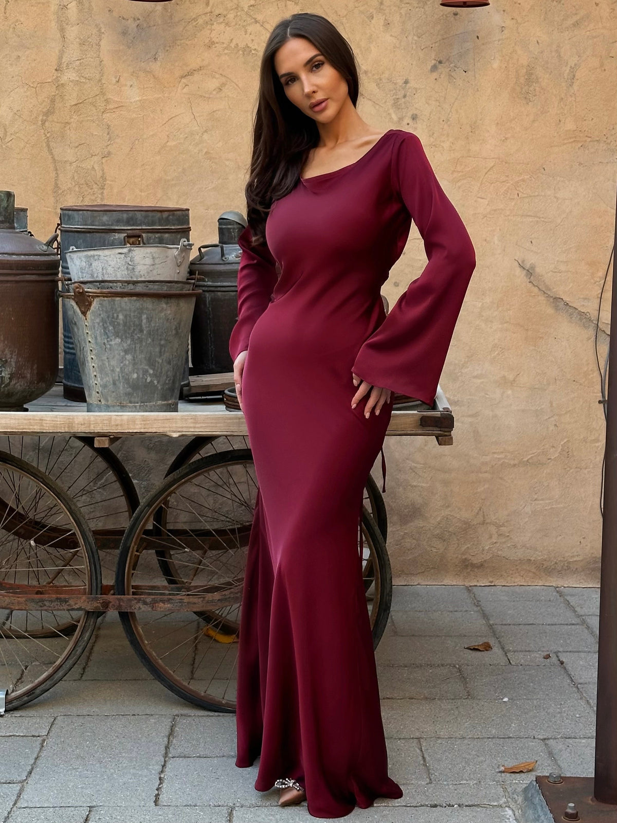 Felicity | Women’s Long Sleeve Satin Maxi Dress