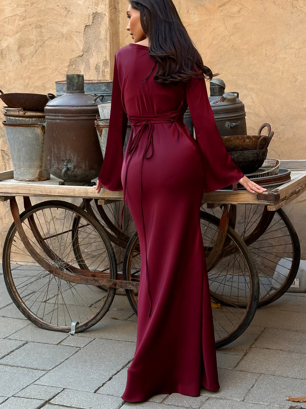 Felicity | Women’s Long Sleeve Satin Maxi Dress