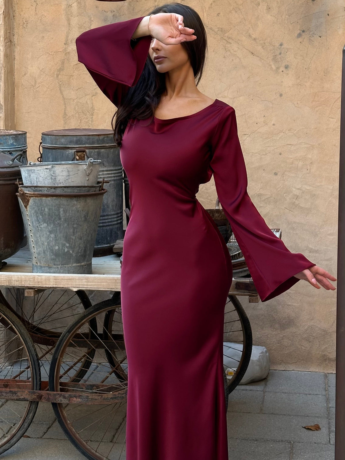 Felicity | Women’s Long Sleeve Satin Maxi Dress
