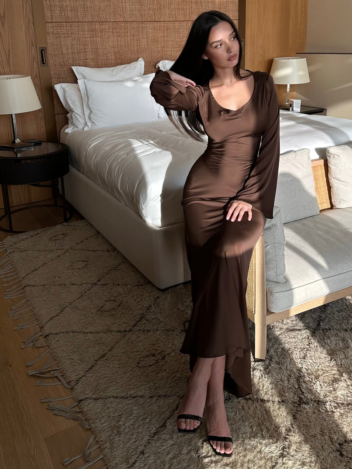 Felicity | Women’s Long Sleeve Satin Maxi Dress