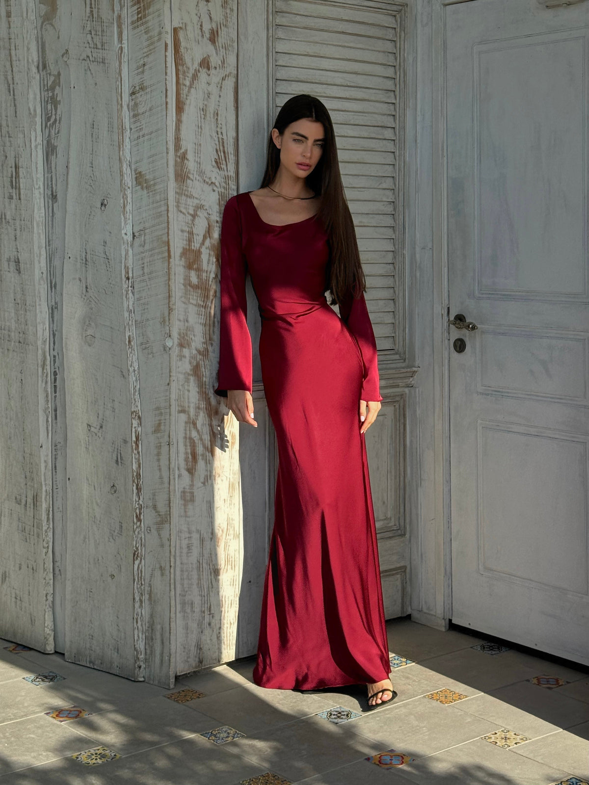 Felicity | Women’s Long Sleeve Satin Maxi Dress