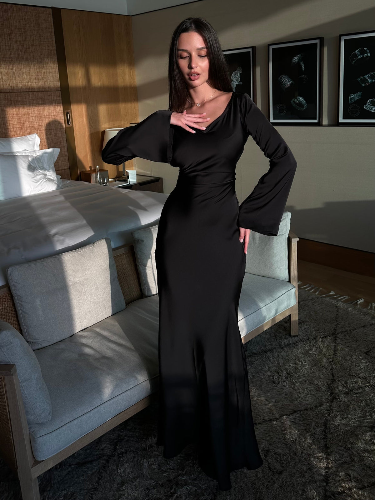 Felicity | Women’s Long Sleeve Satin Maxi Dress