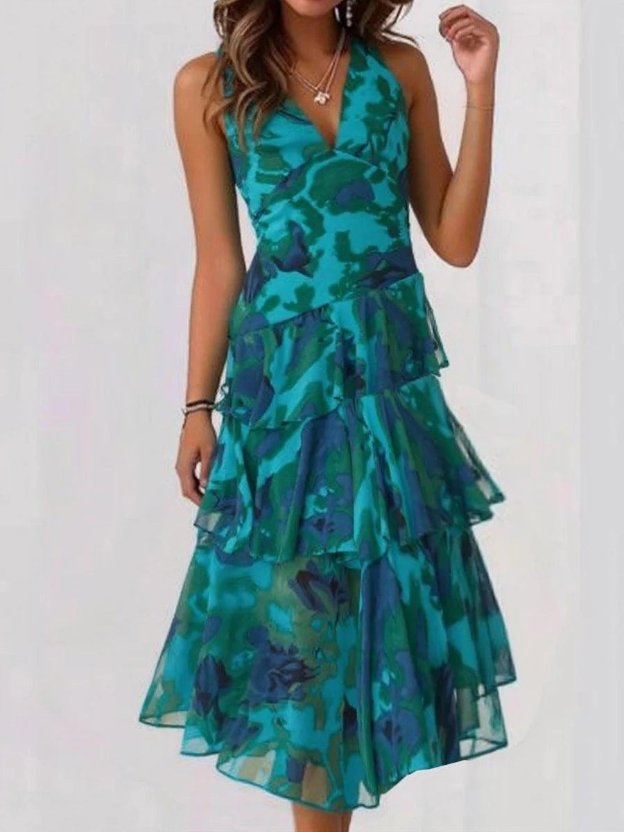 Livia | Women's Graduation Dress With V-Neck Ruffle And Layered Skirt | Elegance