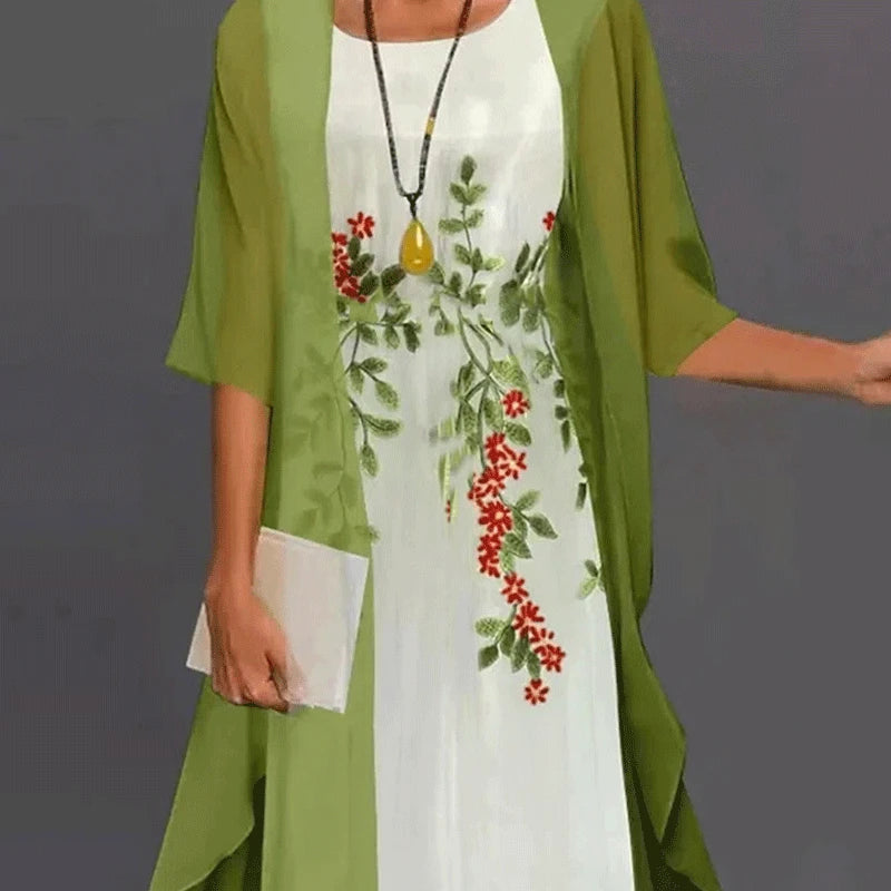 Calista | Women's Wedding Guest Dress With Floral Print And Sheer Overlay