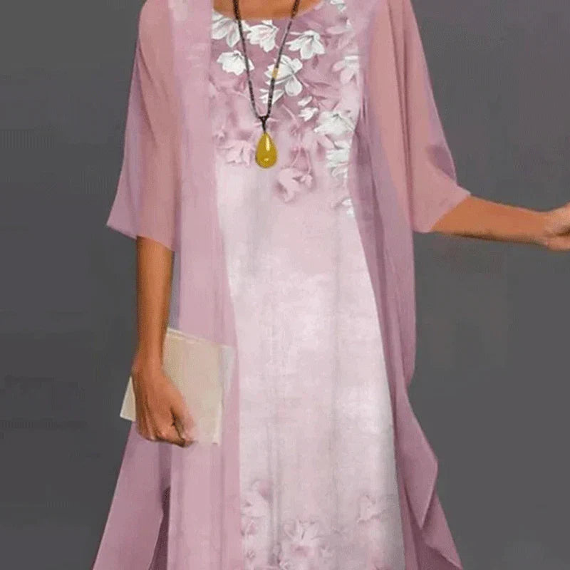 Rosalie | Women's Summer Dress With Floral Print And Sheer Overlay | Elegant
