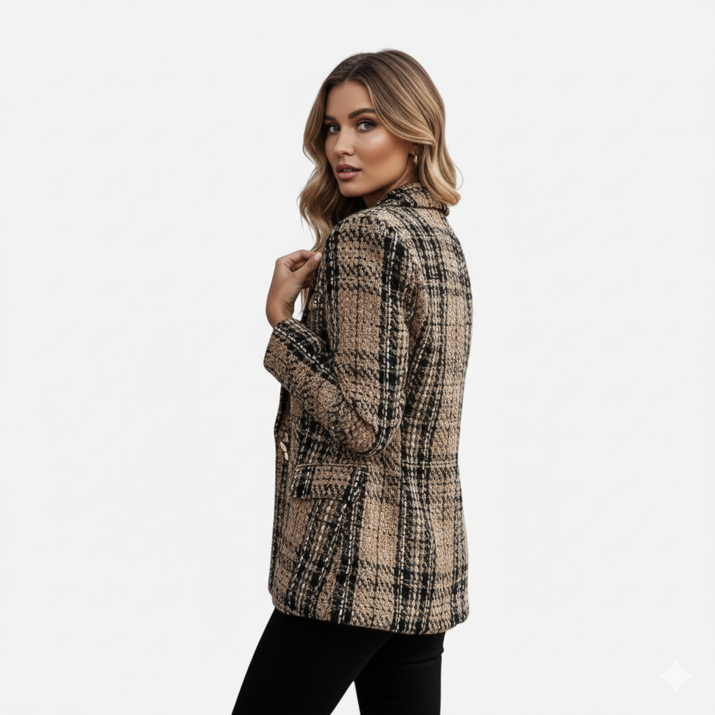 Madison | Women's Tweed Blazer With Gold Hardware And Pockets | Elegant