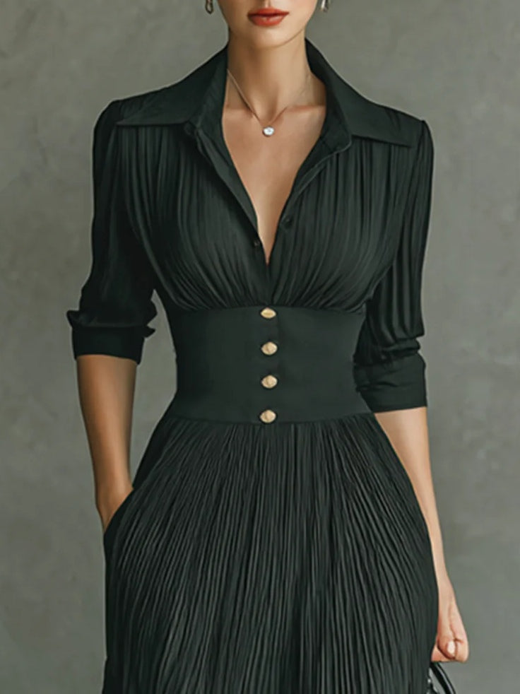 Maéline | Women’s Formal Dress With Fitted Waist And Pleated Maxi Skirt | Elegant