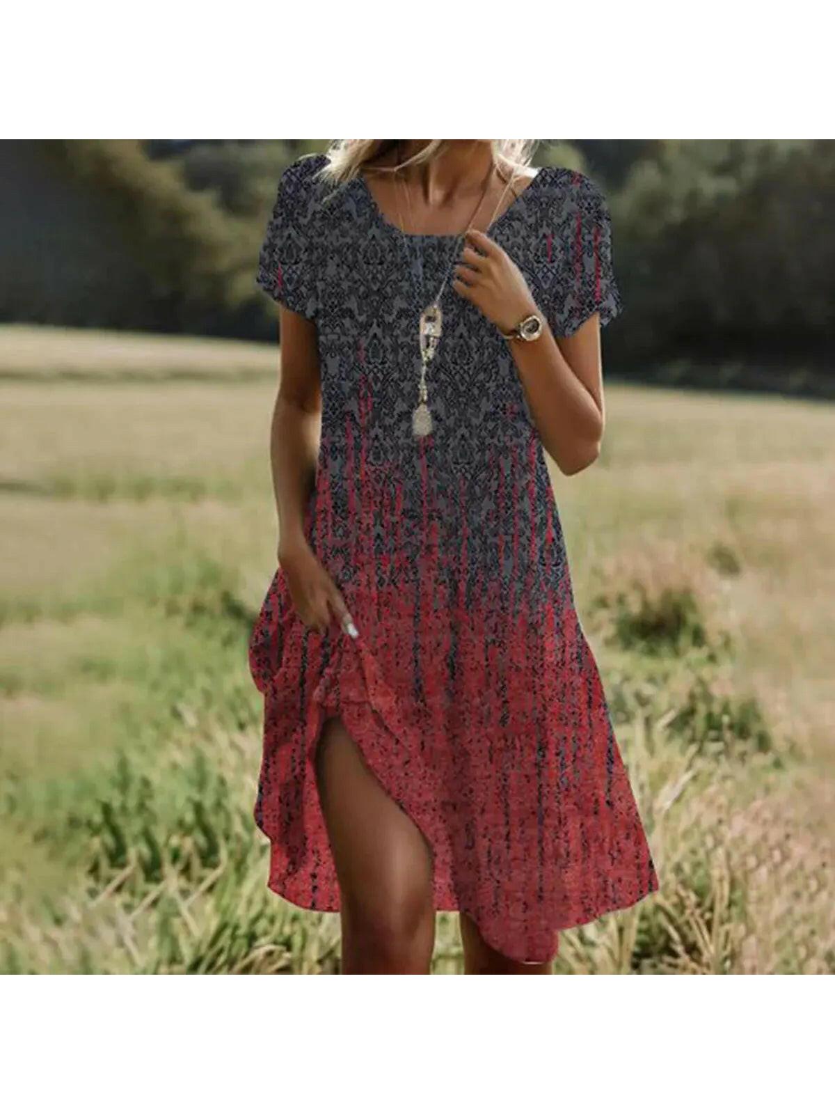 Maribel | Women's Floral Dress With Short Sleeves And Side Slit