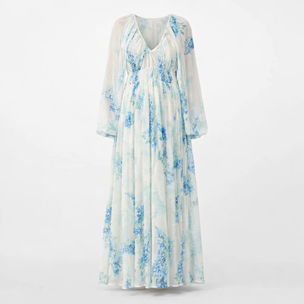 Nora | Women's Floral Dress With Flowing Maxi And Long Sheer Sleeves | Elegant