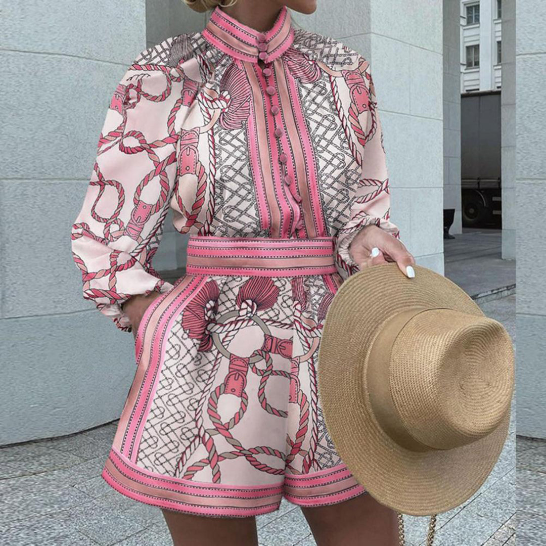 Olivia | Women's High Neck Romper With Button Detail