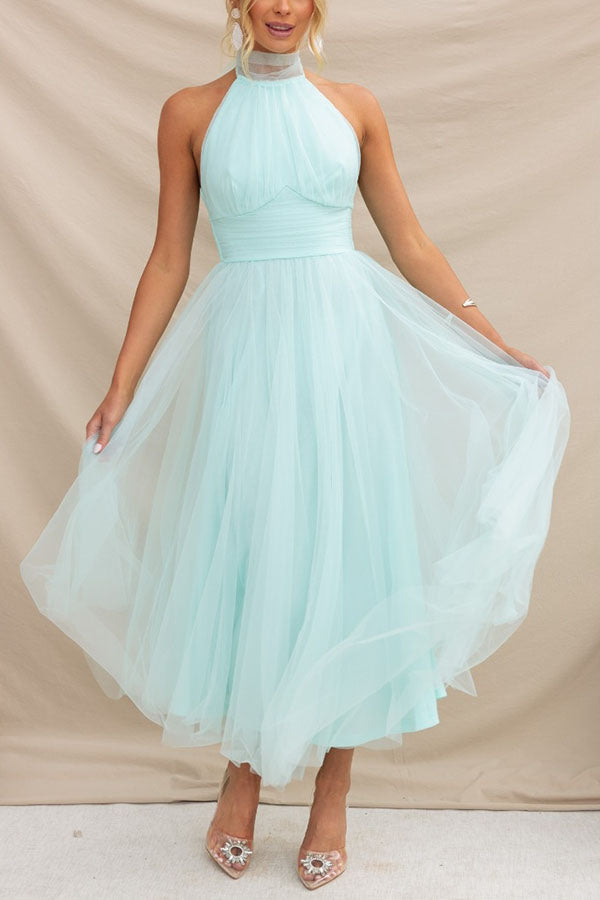 Pearlina | Women's Sparkle Dress With Mesh High Neck And Flared Silhouette | Elegant