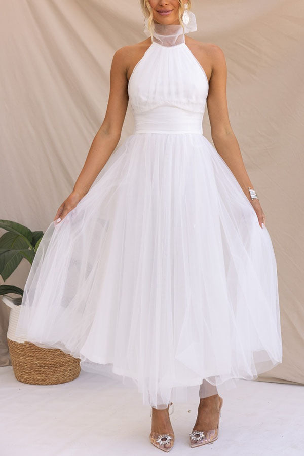 Pearlina | Women's Sparkle Dress With Mesh High Neck And Flared Silhouette | Elegant