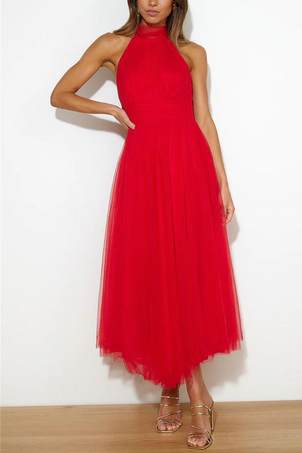 Pearlina | Women's Sparkle Dress With Mesh High Neck And Flared Silhouette | Elegant