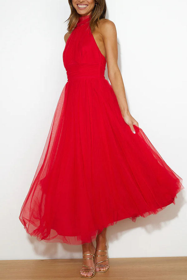 Pearlina | Women's Sparkle Dress With Mesh High Neck And Flared Silhouette | Elegant