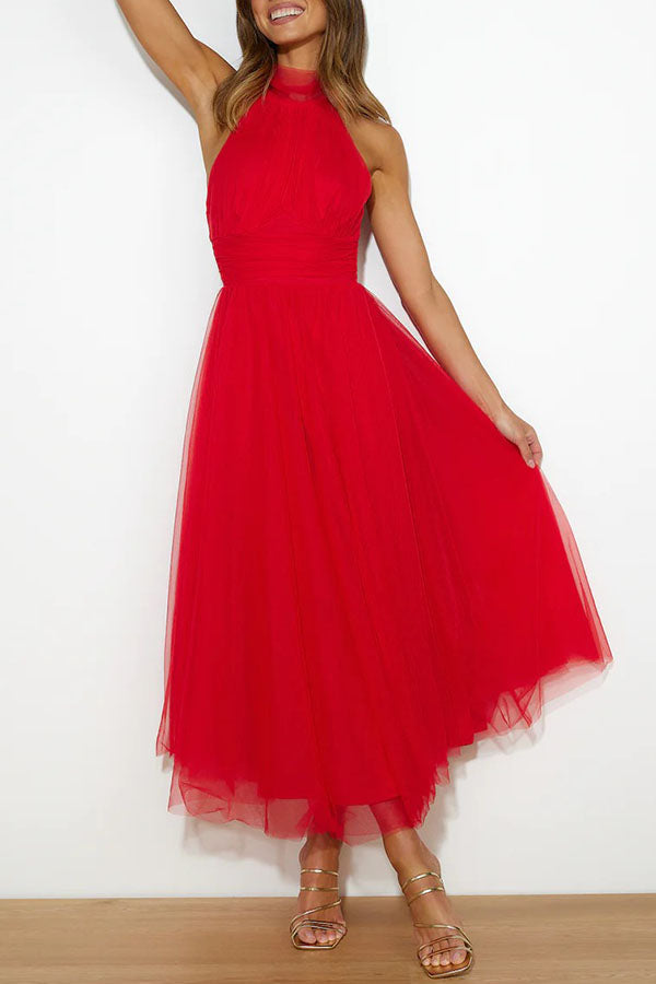 Pearlina | Women's Sparkle Dress With Mesh High Neck And Flared Silhouette | Elegant
