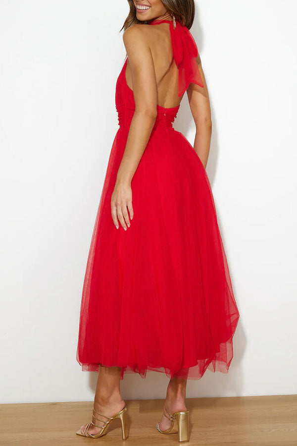 Pearlina | Women's Sparkle Dress With Mesh High Neck And Flared Silhouette | Elegant