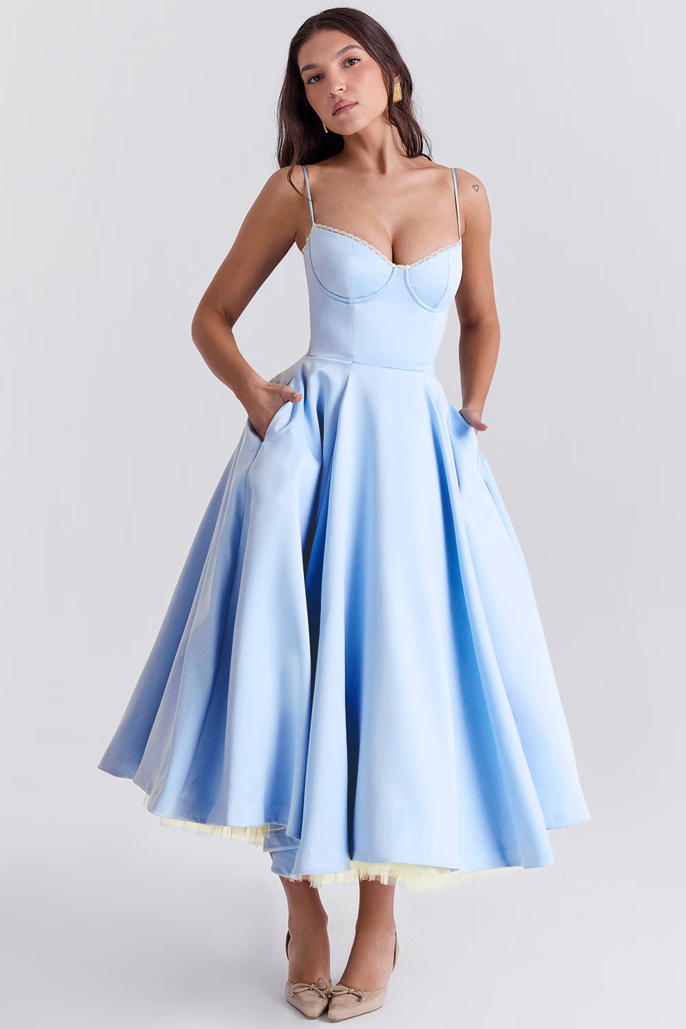 Remilo | Women’s Elegant Satin & Tulle Midi Dress