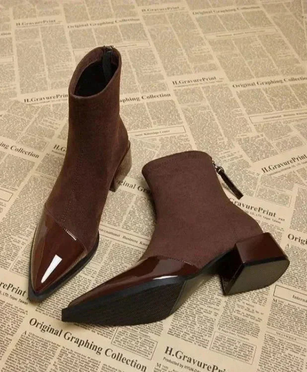 Livia | Women’s Patent-Trim Suede Ankle Boots