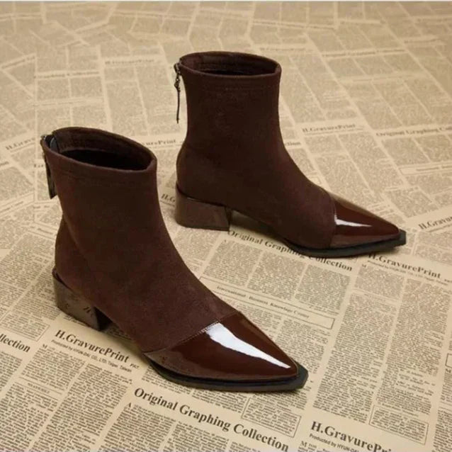 Livia | Women’s Patent-Trim Suede Ankle Boots