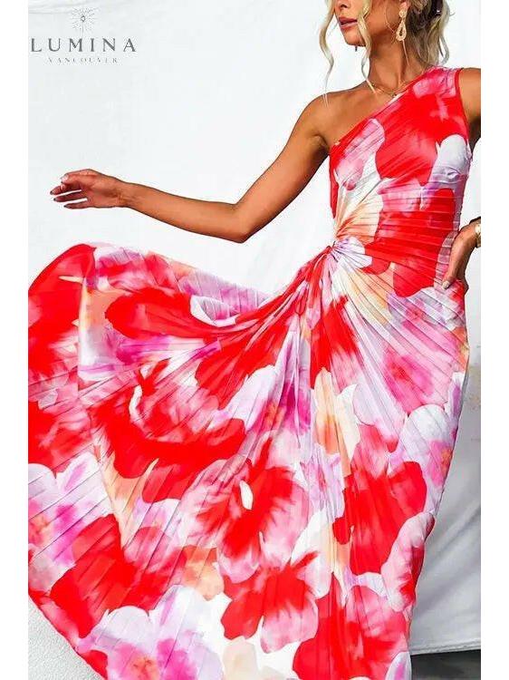 Seraphina | Women's Wedding Guest Dress With Asymmetric Neckline And Pleated Skirt