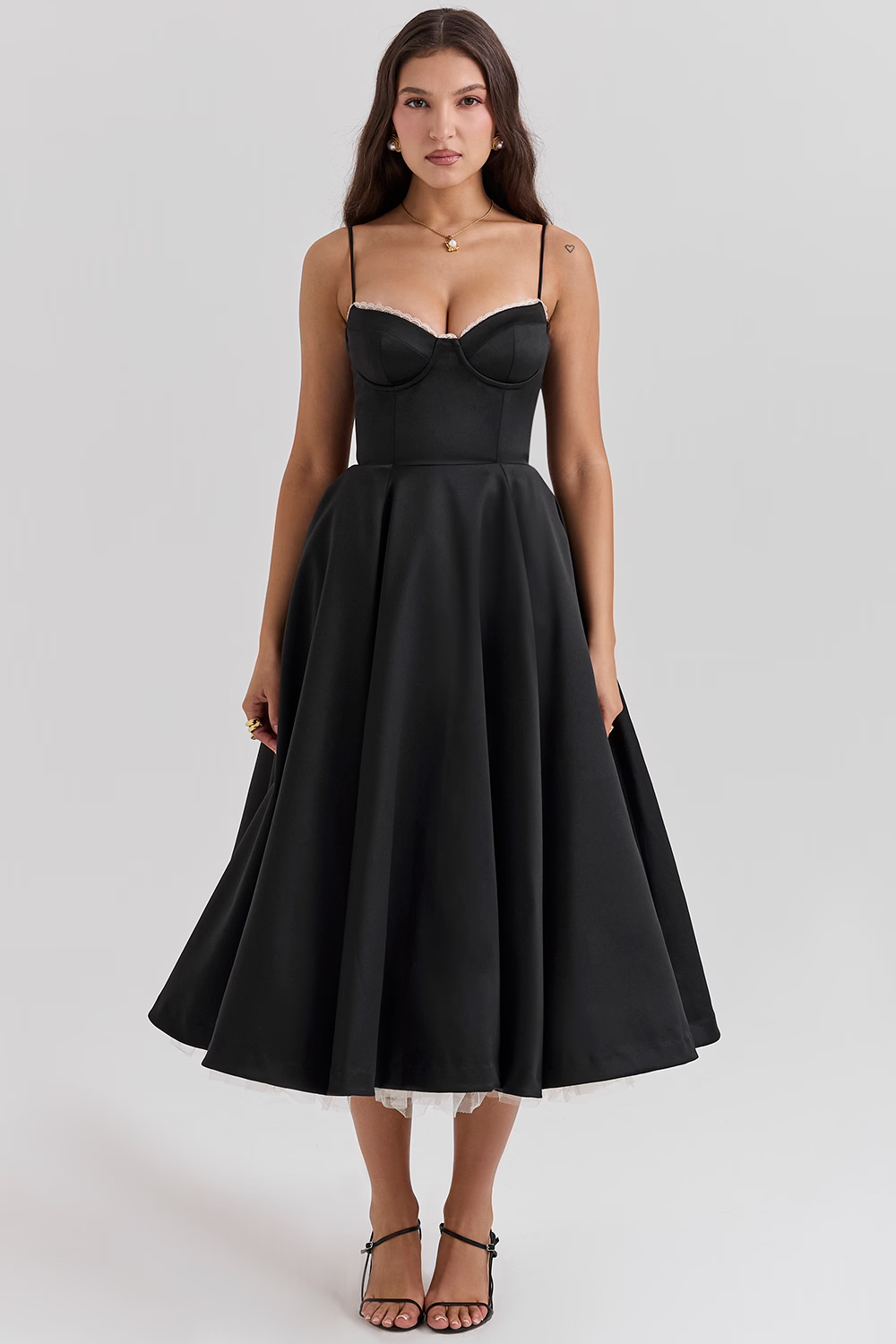 Remilo | Women’s Elegant Satin & Tulle Midi Dress