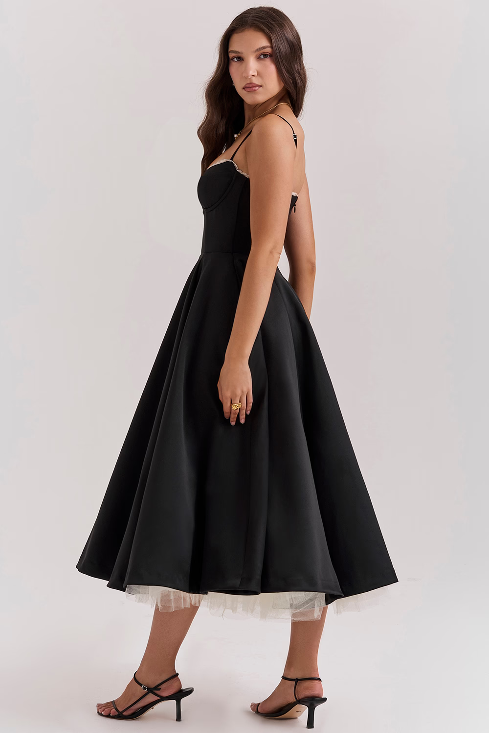 Remilo | Women’s Elegant Satin & Tulle Midi Dress
