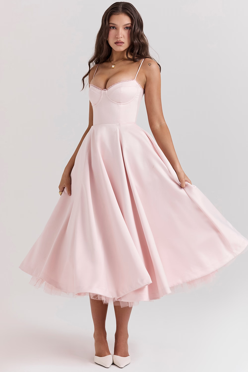 Remilo | Women’s Elegant Satin & Tulle Midi Dress