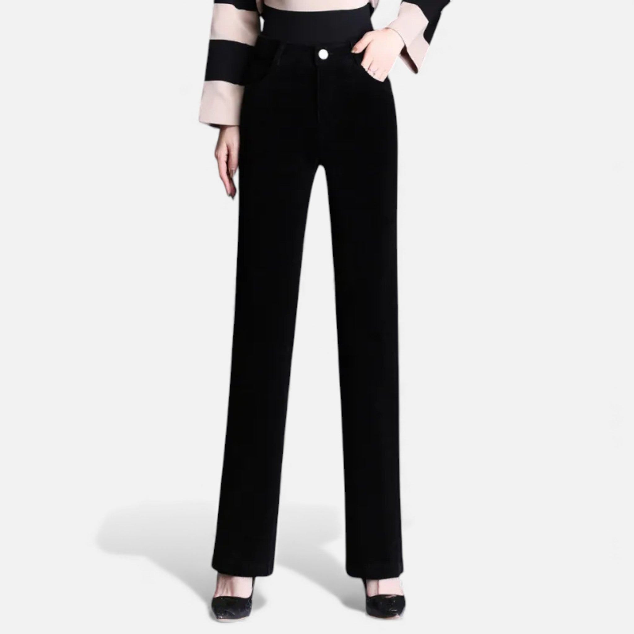Sophia | Women's Velvet Straight-Leg Trousers With Pockets And Straight Leg | Minimalist