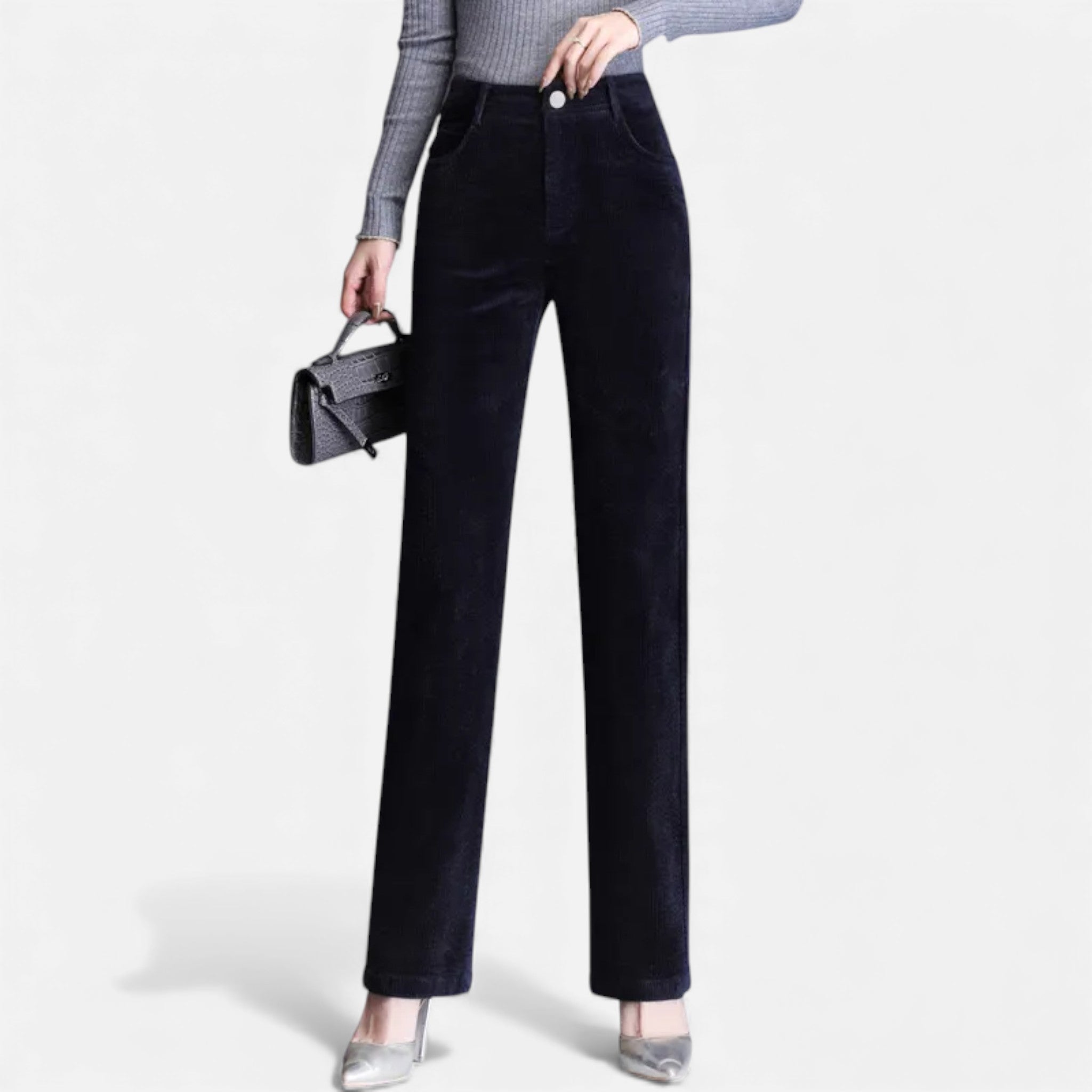 Sophia | Women's Velvet Straight-Leg Trousers With Pockets And Straight Leg | Minimalist