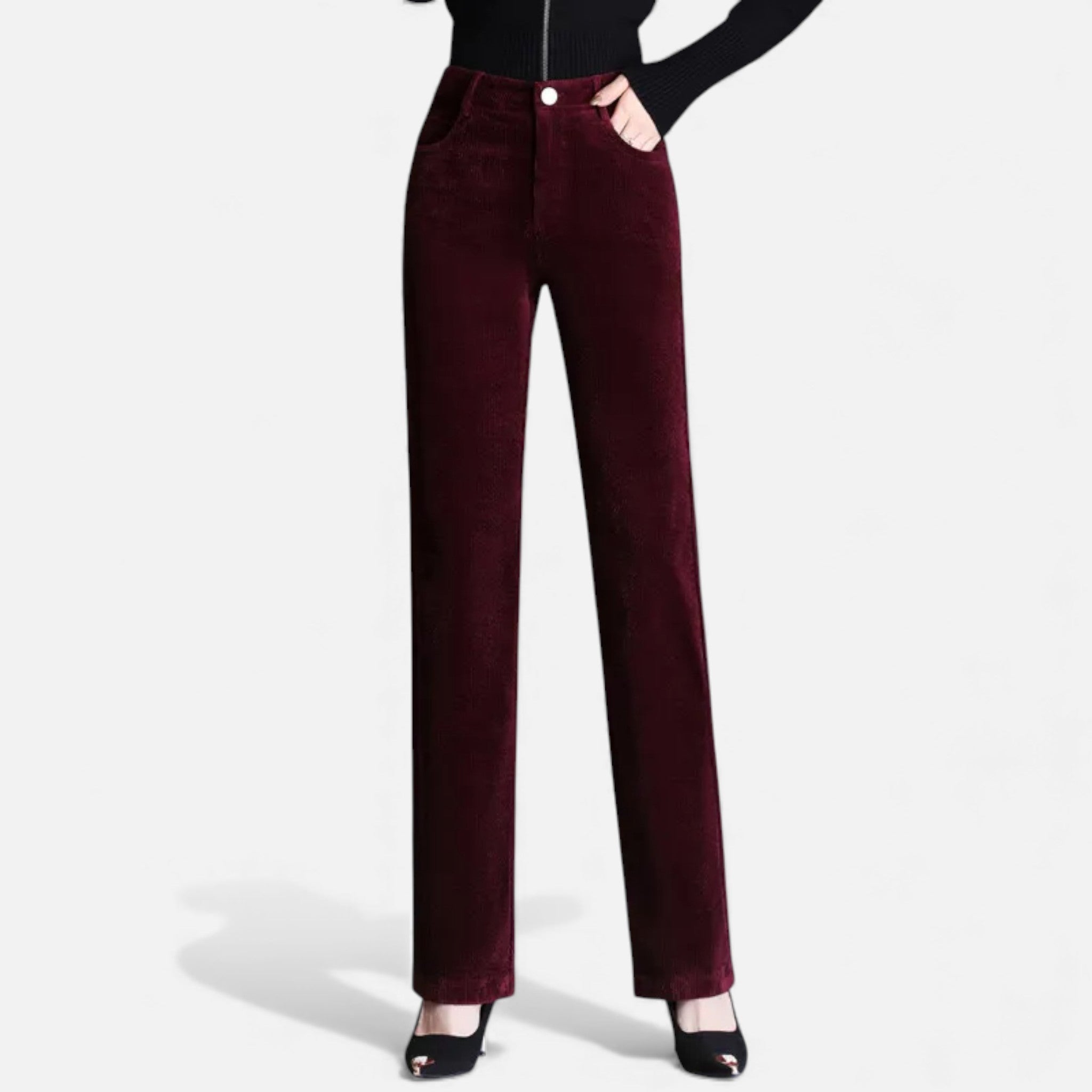 Sophia | Women's Velvet Straight-Leg Trousers With Pockets And Straight Leg | Minimalist