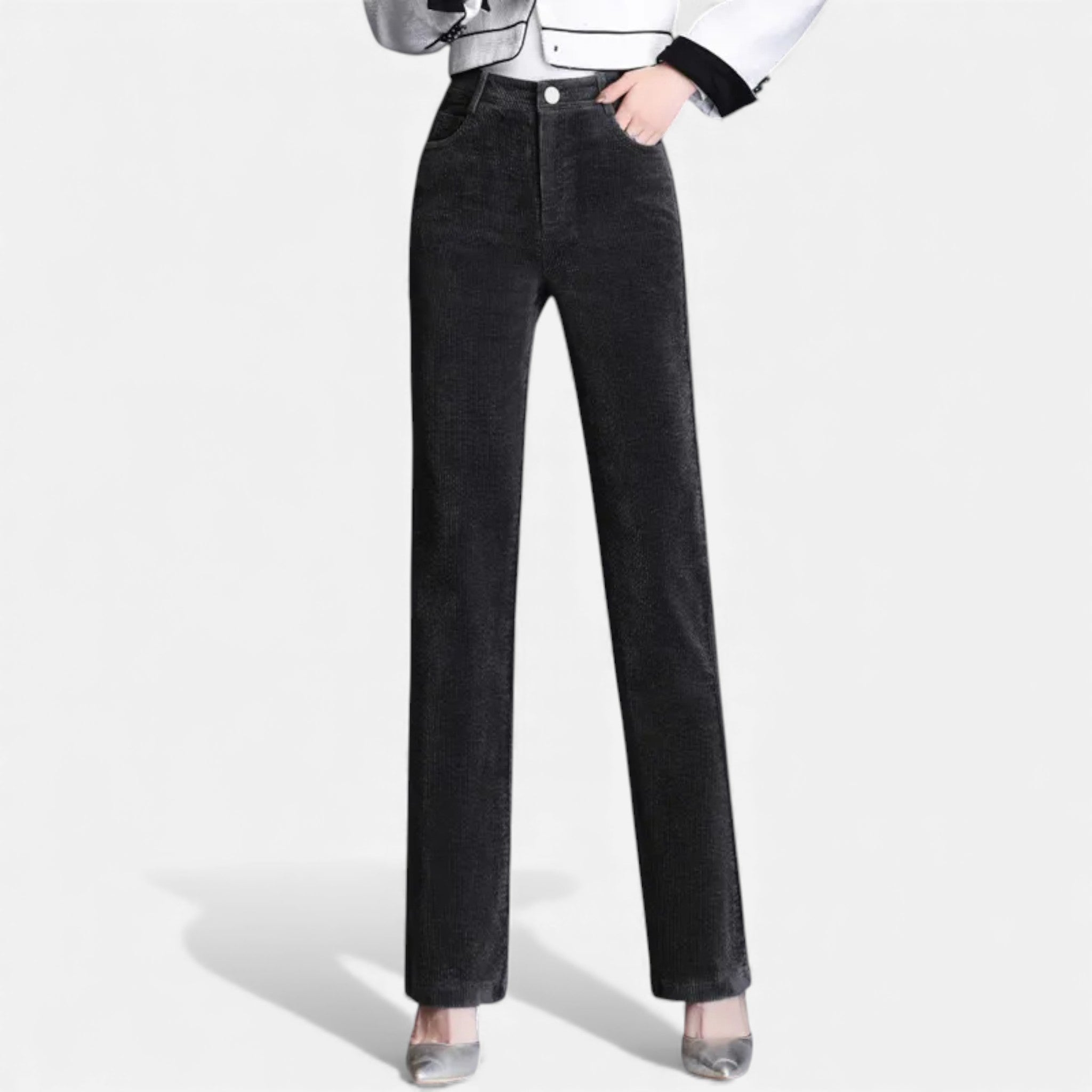 Sophia | Women's Velvet Straight-Leg Trousers With Pockets And Straight Leg | Minimalist