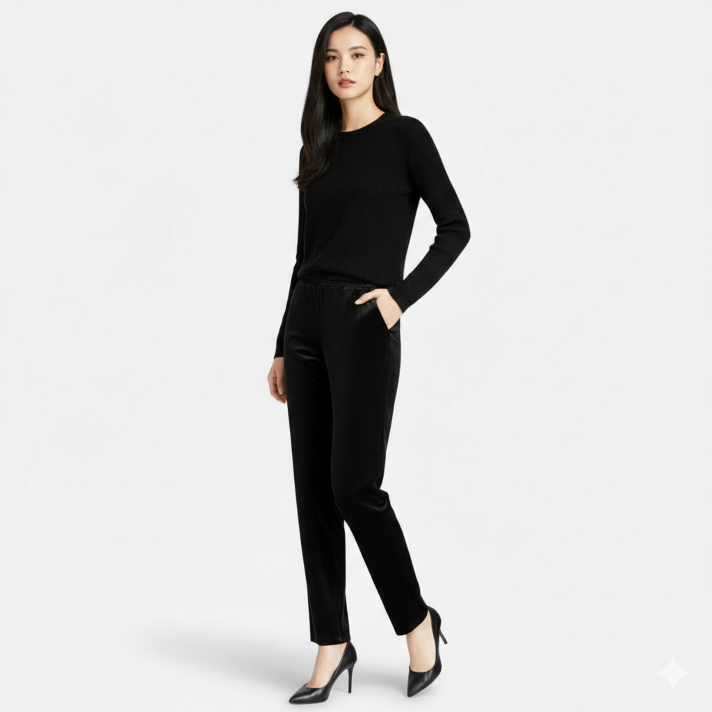 Sophia | Women's Velvet Straight-Leg Trousers With Pockets And Straight Leg | Minimalist
