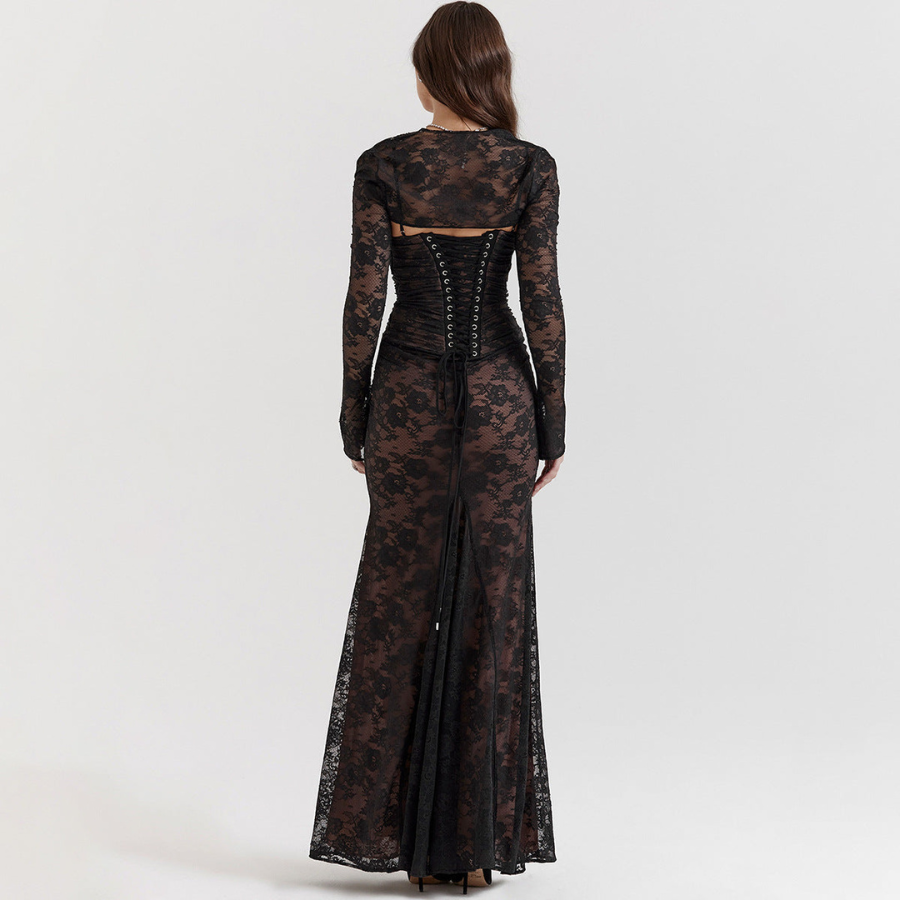 Stella | Women’s Graduation Dress With Lace Detail And Long Sleeves | Elegant