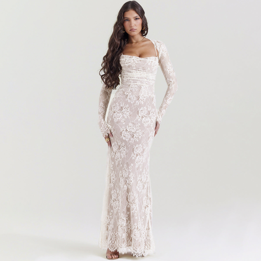 Stella | Women’s Graduation Dress With Lace Detail And Long Sleeves | Elegant