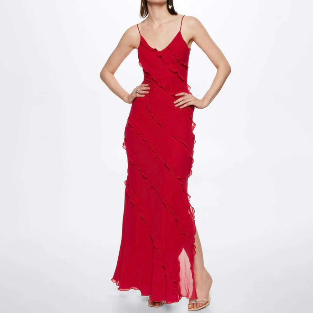 Susana | Women Long Wedding Guest Dress With Lace Bodice And Flowing Skirt | Elegant Style