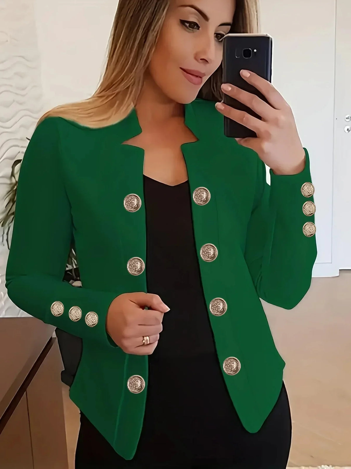 Elvon | Women’s Button-Detail Long Sleeve Jacket