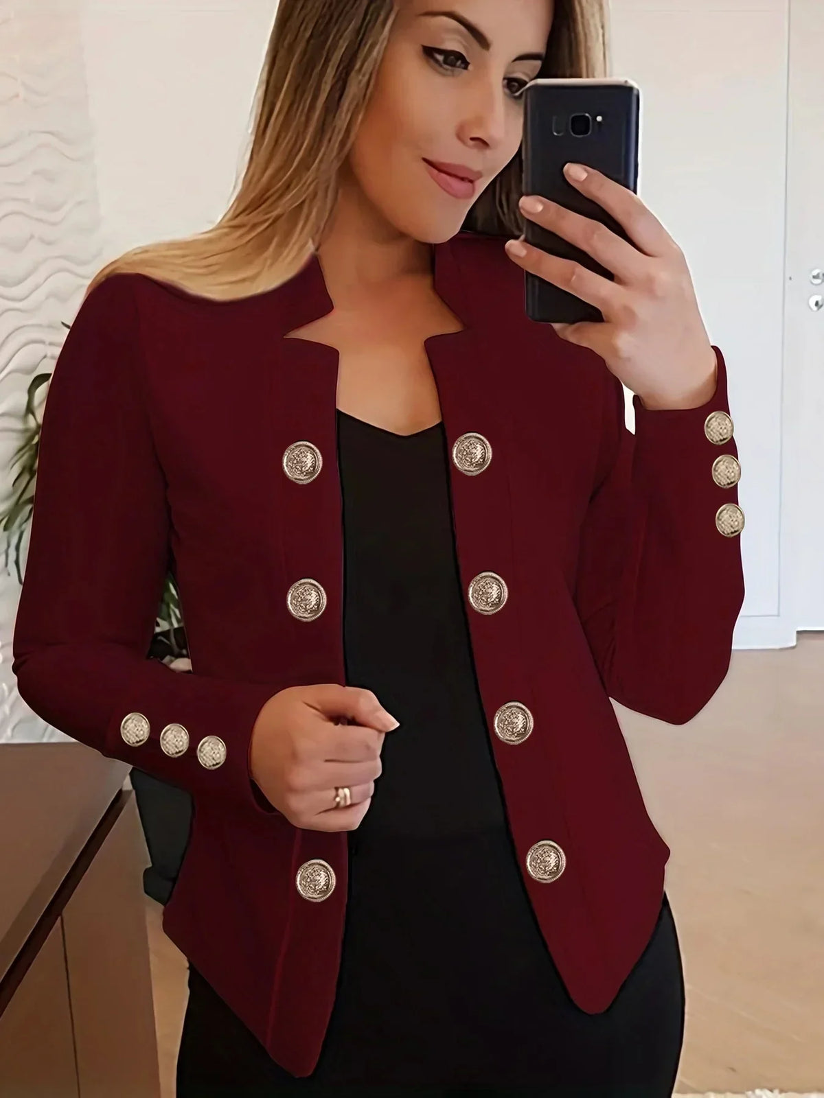 Elvon | Women’s Button-Detail Long Sleeve Jacket