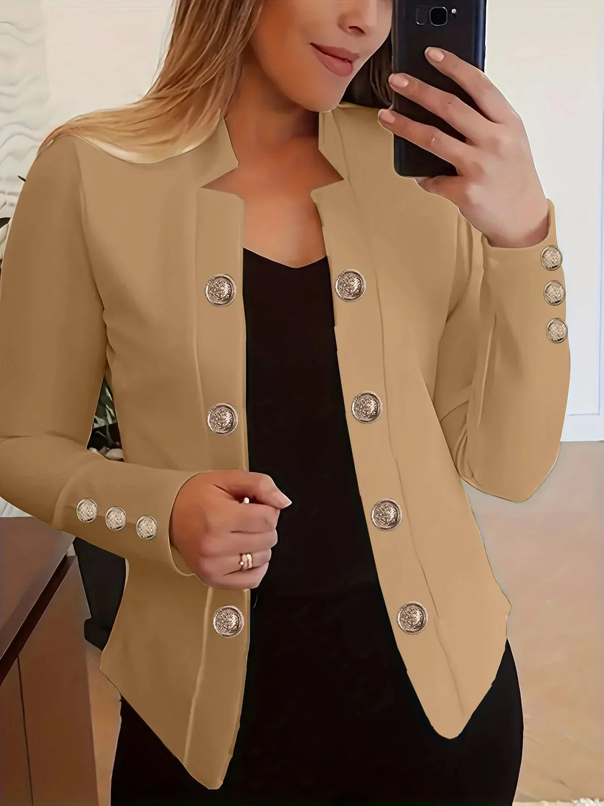Elvon | Women’s Button-Detail Long Sleeve Jacket