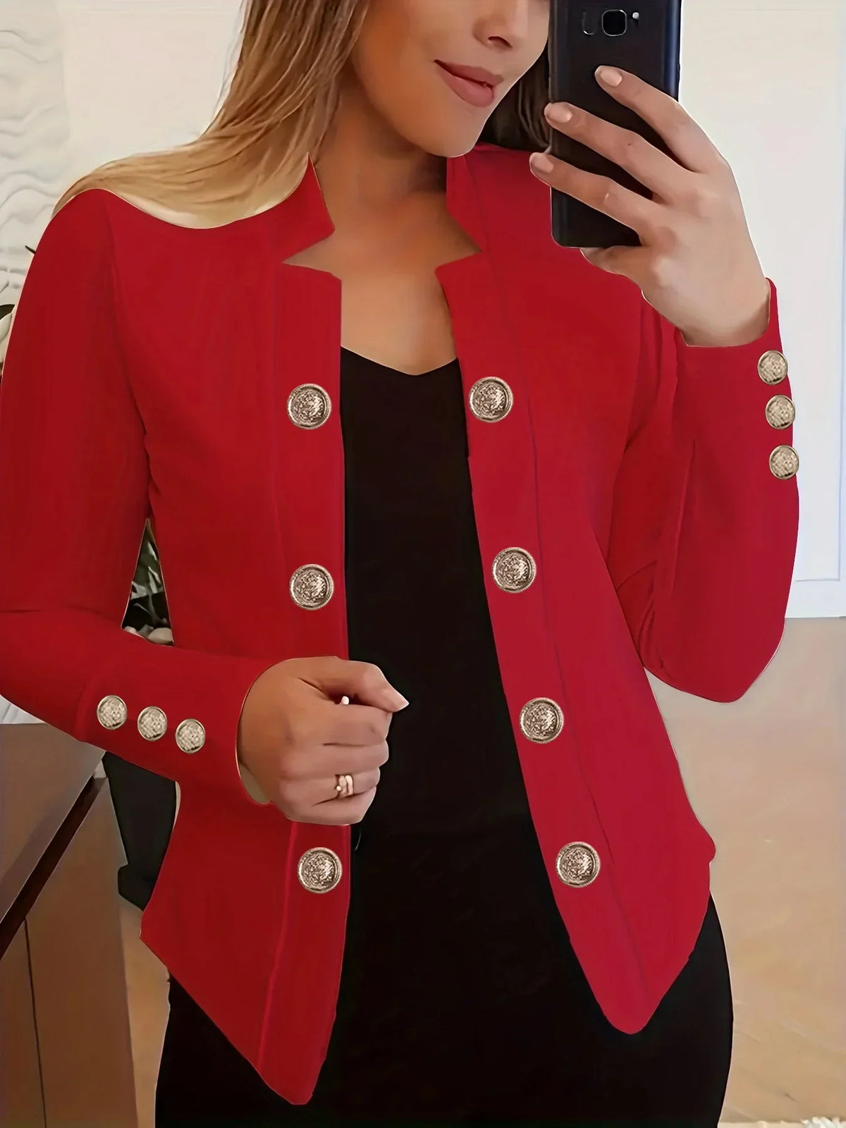 Elvon | Women’s Button-Detail Long Sleeve Jacket