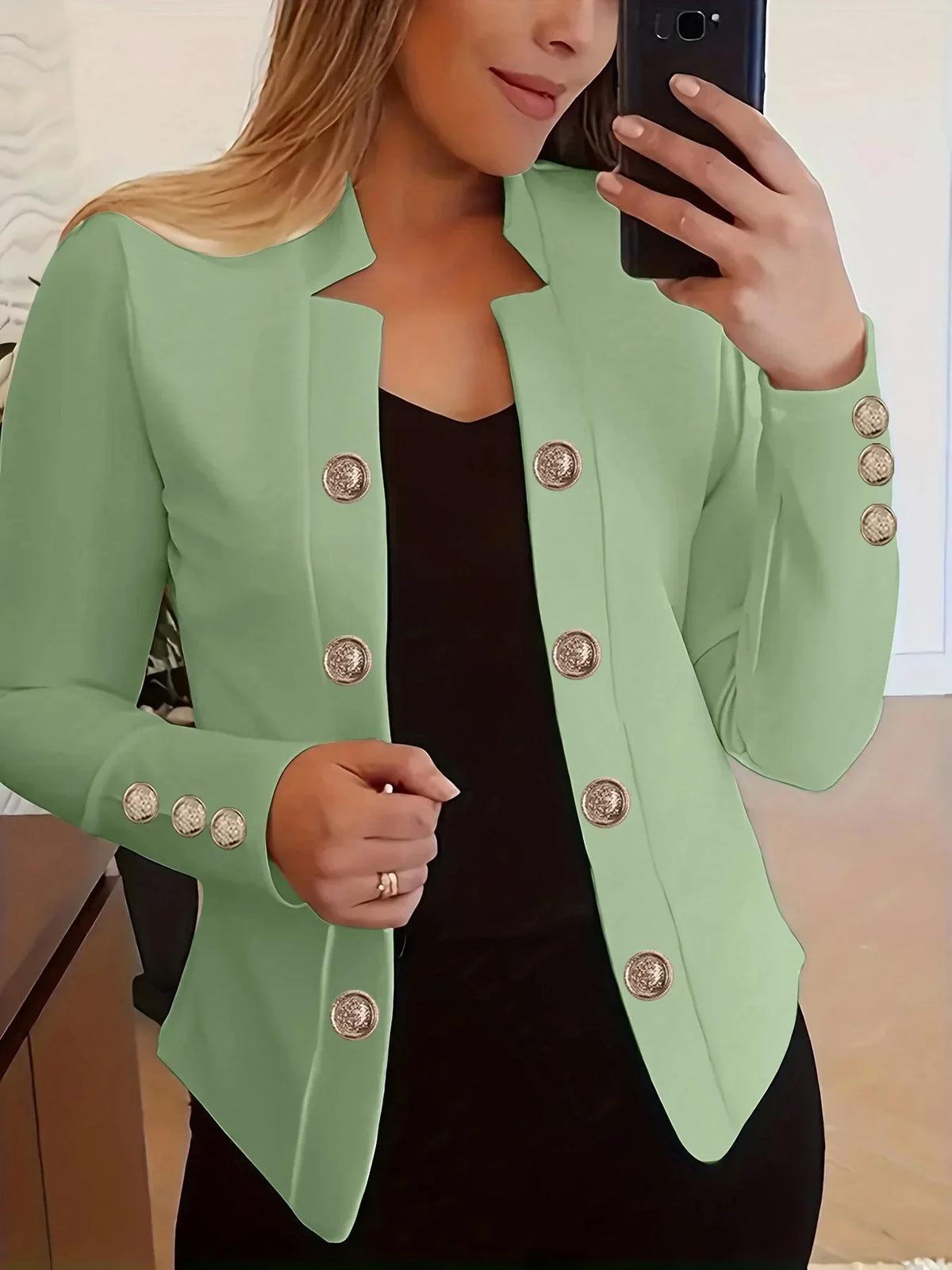 Elvon | Women’s Button-Detail Long Sleeve Jacket