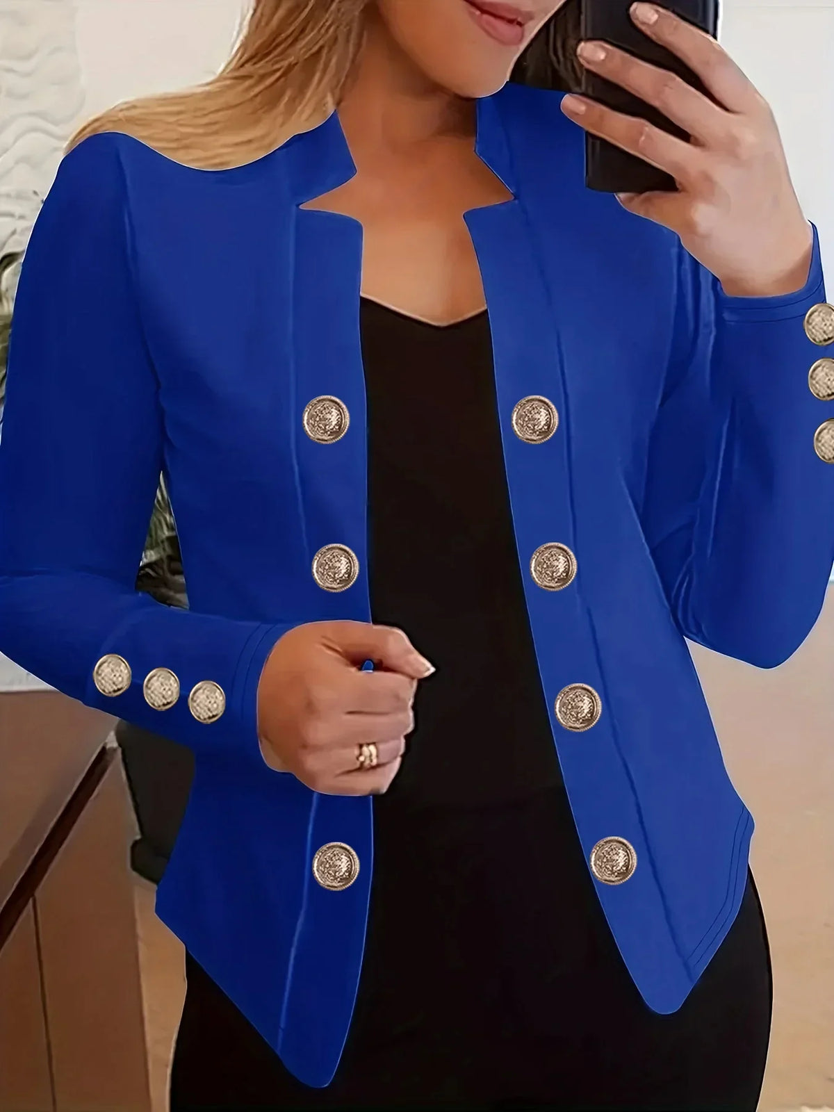 Elvon | Women’s Button-Detail Long Sleeve Jacket